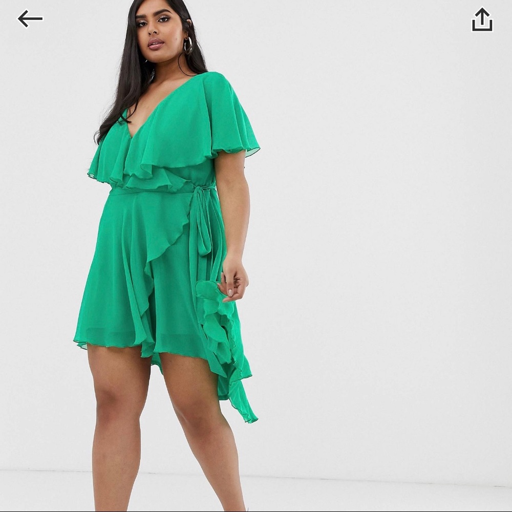 NWT: ASOS Curve emerald green mini dress - Picture 2 of 5